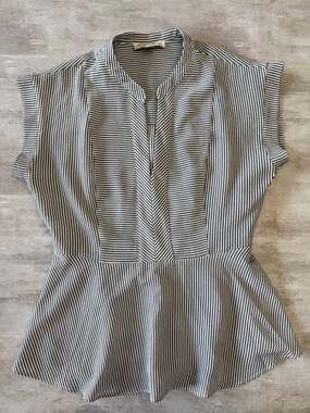 Monteau Los Angeles Black and White Striped Short Sleeve Peplum Top Size XL